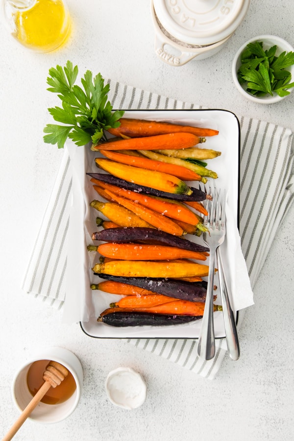 Cooked Honey Roasted Carrots. 