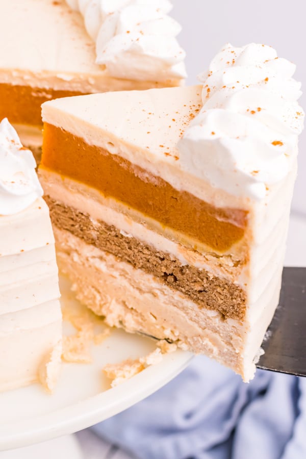 Taking out a slice of Thanksgiving Piecaken. 