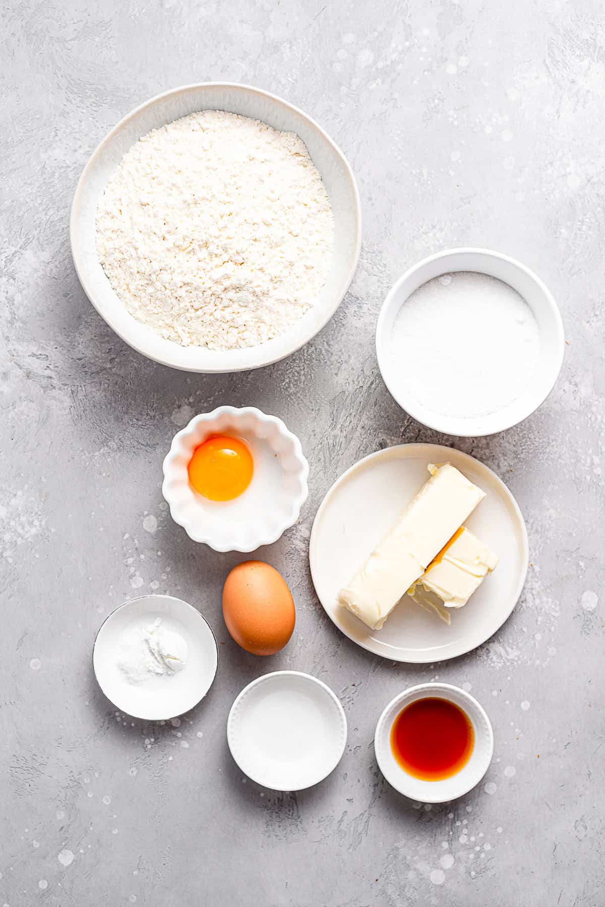 Ingredients to make cookies on a table.