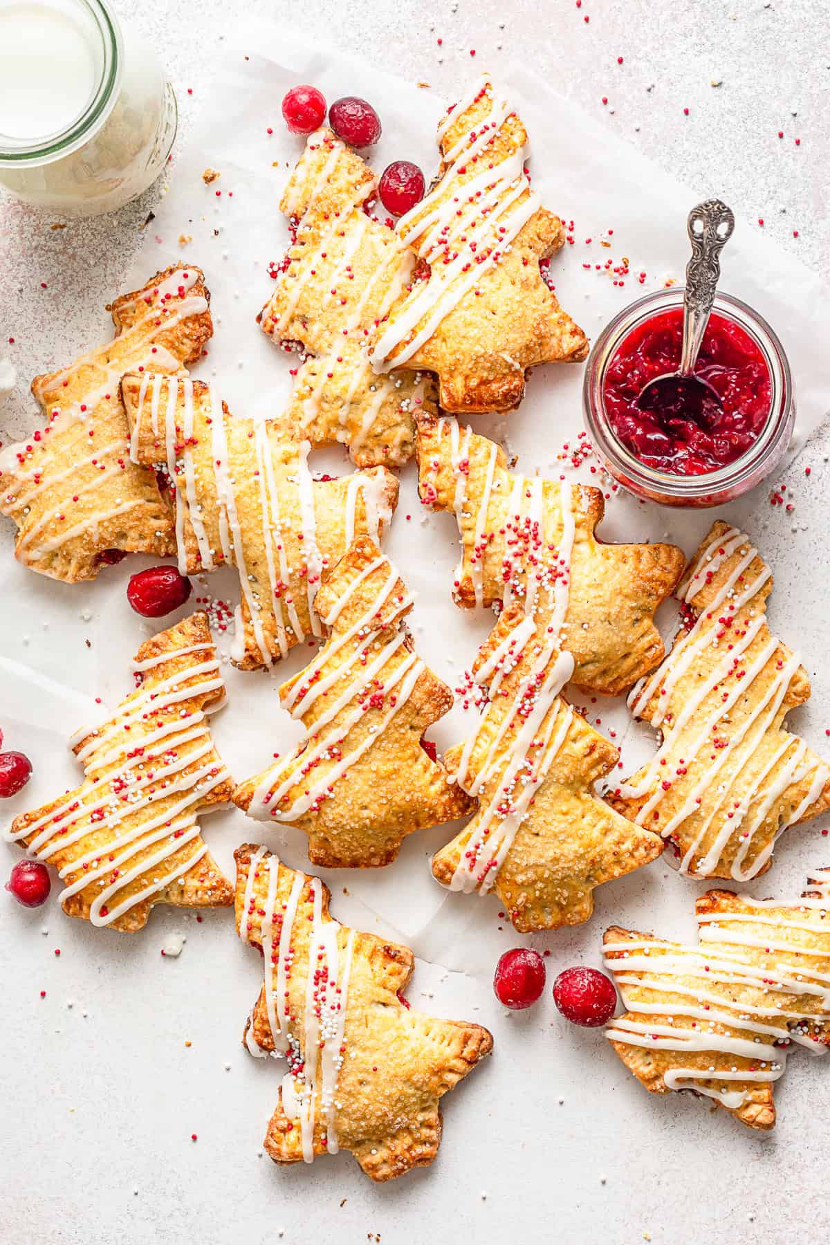 Cranberry Hand Pies on a piece of parchment paper. 