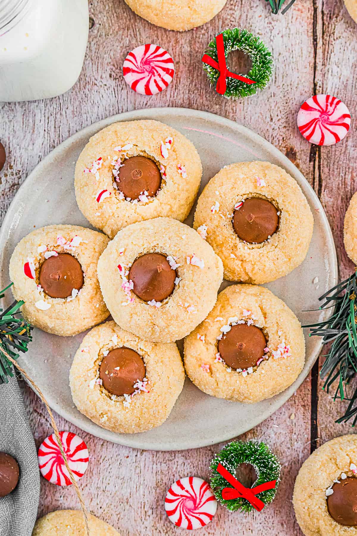 Peppermint Kiss Cookies on a plate. 