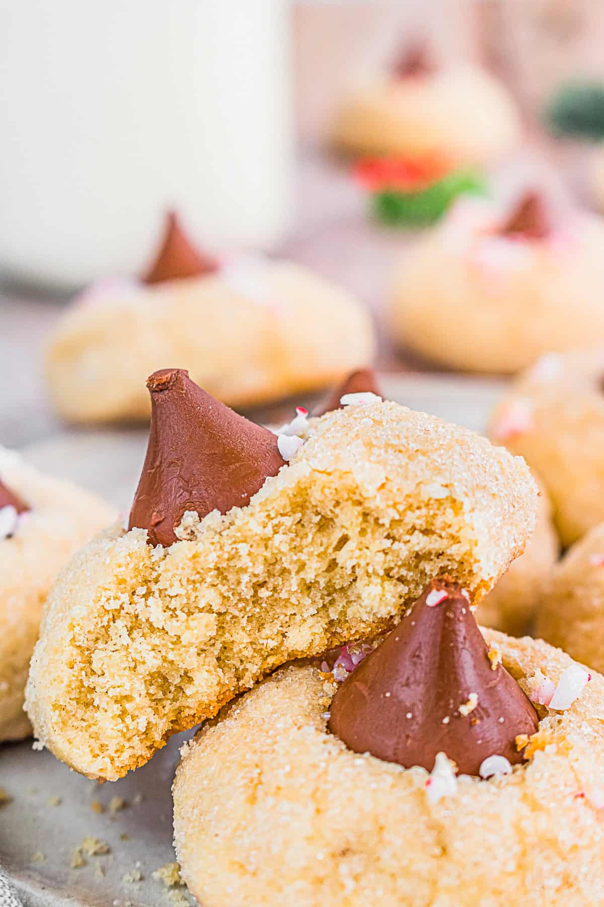 Peppermint Kiss Cookies with a bite taken out of it. 