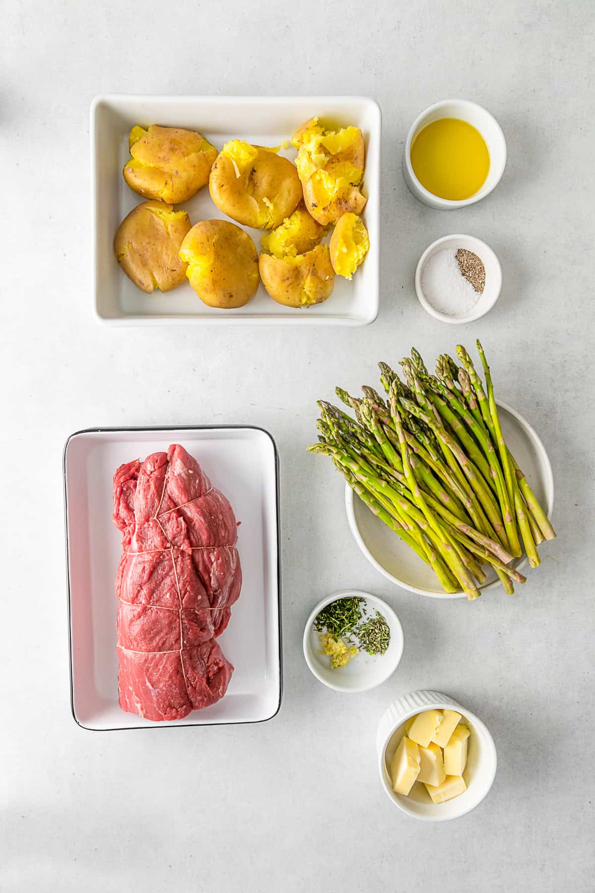 Ingredients to make Sheet pan Christmas dinner on a table. 