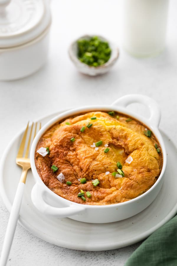Air Fryer Frittata served in a white ramekin. 