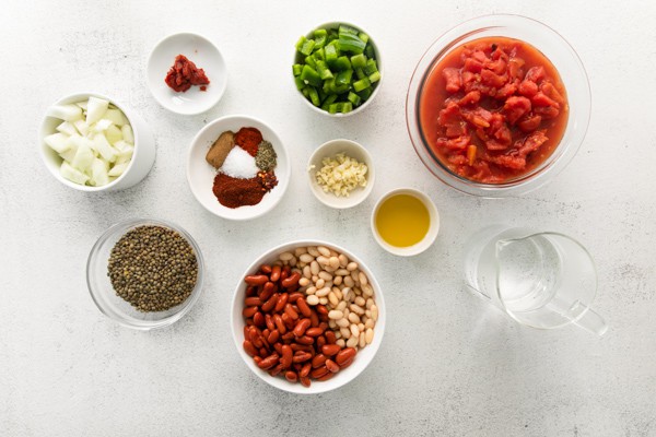 uncooked ingredients to make Vegan Lentil Chili.
