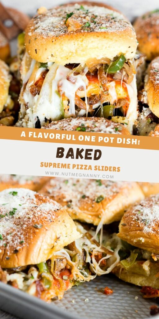 Baked Supreme Pizza Sliders pin for Pinterest.