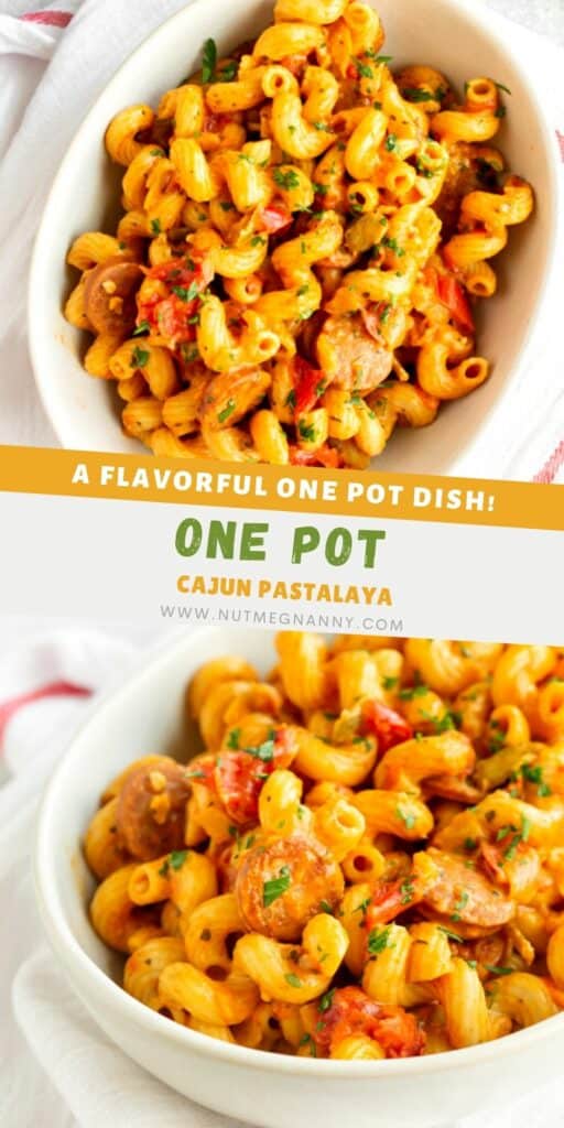 One Pot Cajun Pastalaya pin for Pinterest. 