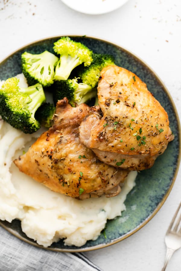 Air Fryer Chicken Thighs on a plate. 