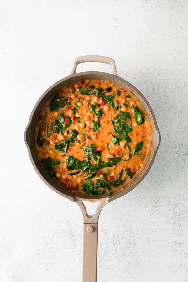 Vegan Chickpea Curry in a skillet.