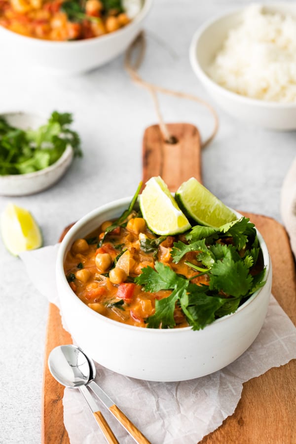 Vegan Chickpea Curry served with cilantro.