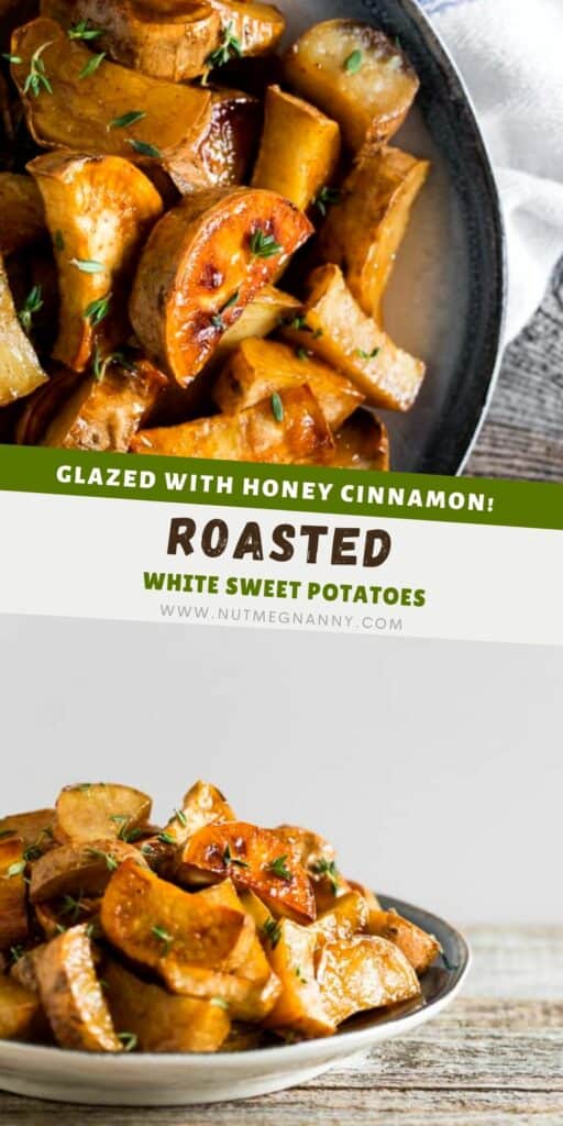 Roasted White Sweet Potatoes pin for pinterest.