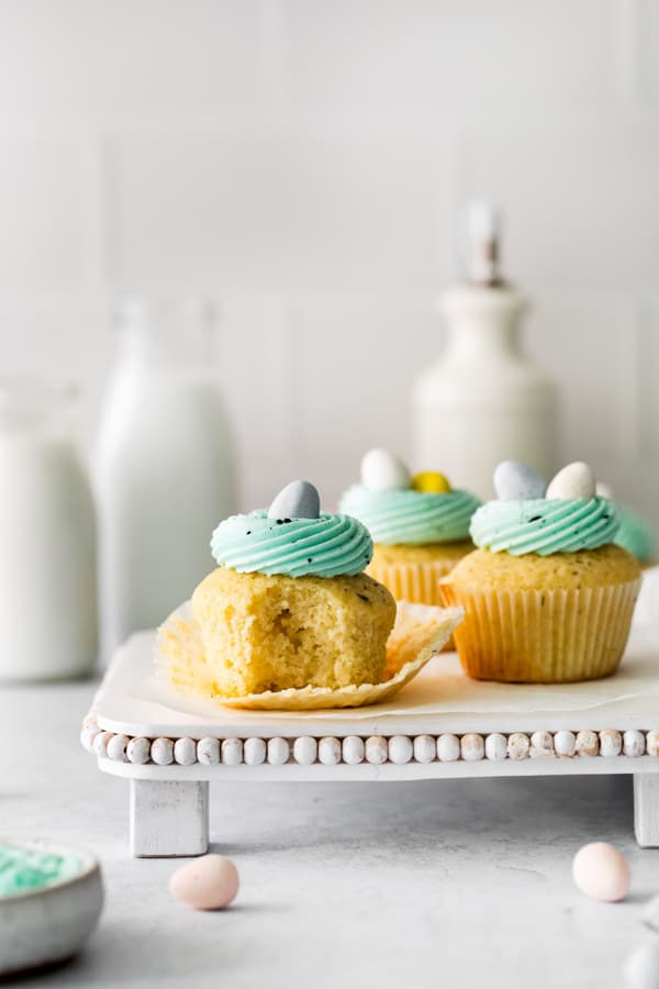 Robin Egg Cupcakes with a bite taken out of it.