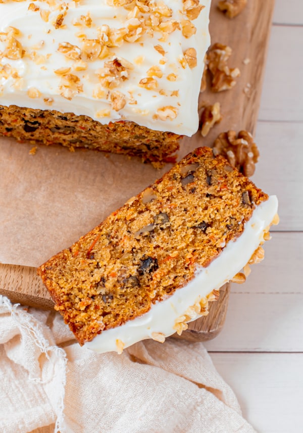 Carrot Cake Loaf Cake sliced. 