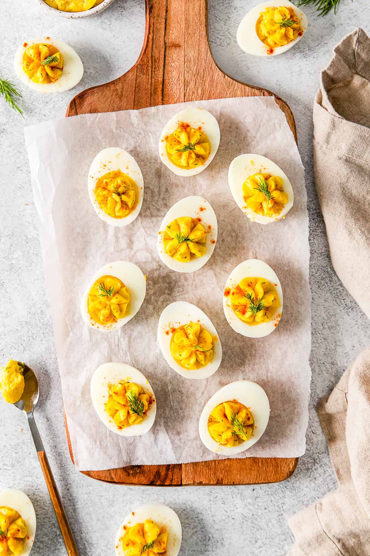 Classic Deviled Eggs on a serving tray. 