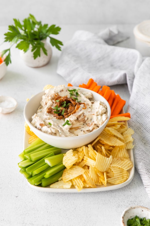 French Onion Dip served on a platter. 