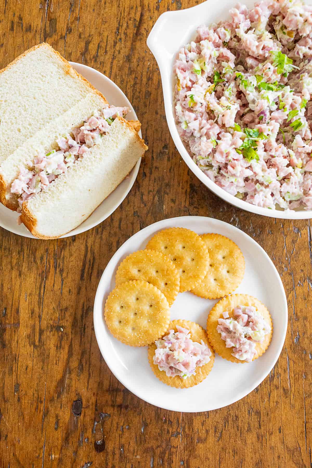 Ham Salad served on crackers. 
