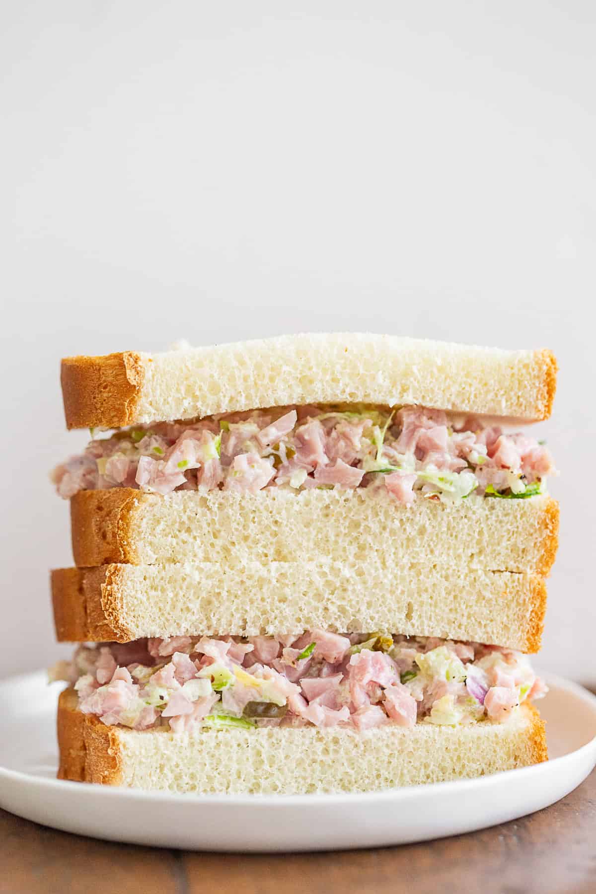 Ham Salad sandwich stacked. 