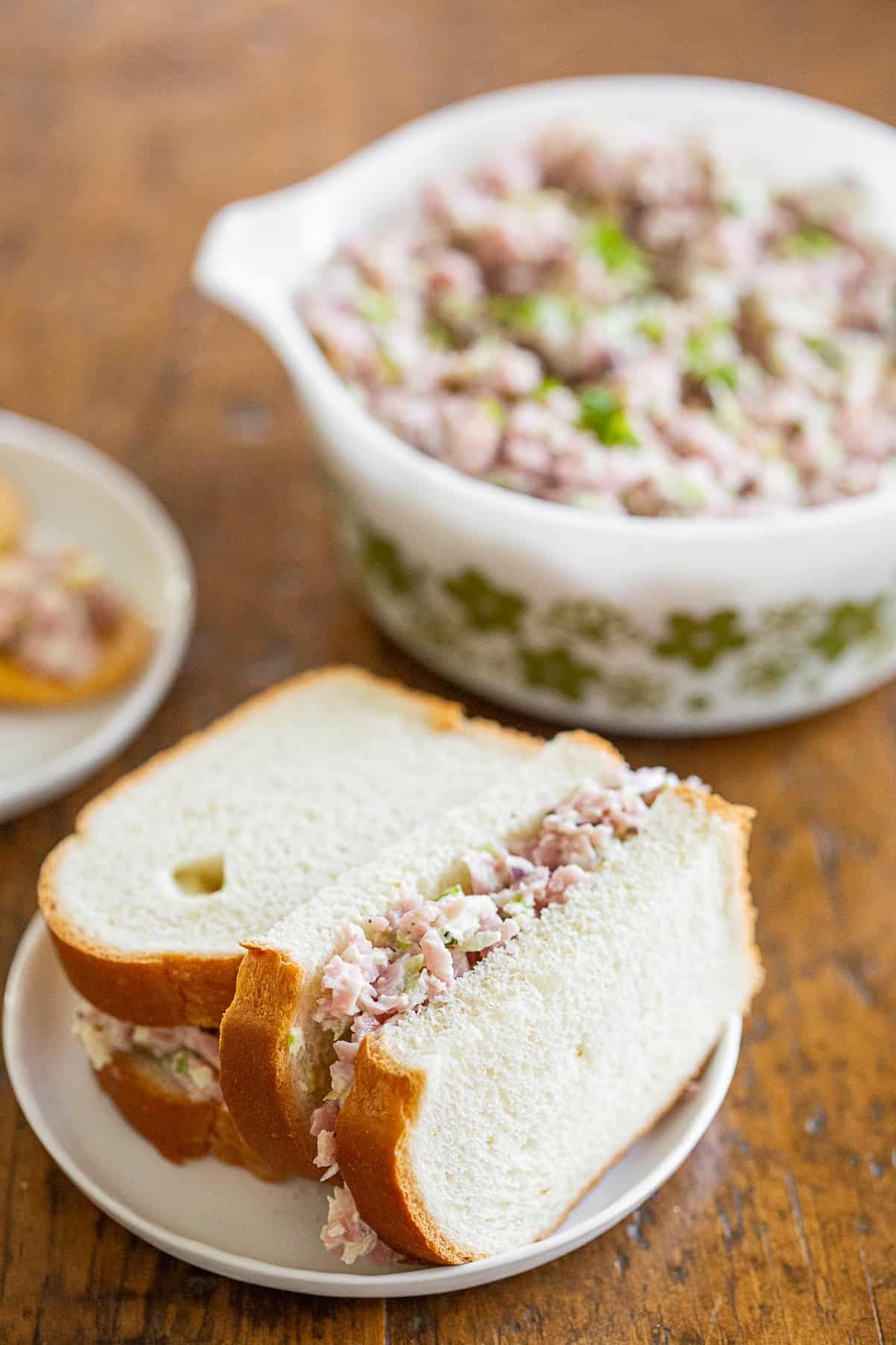 Ham Salad served on white bread. 