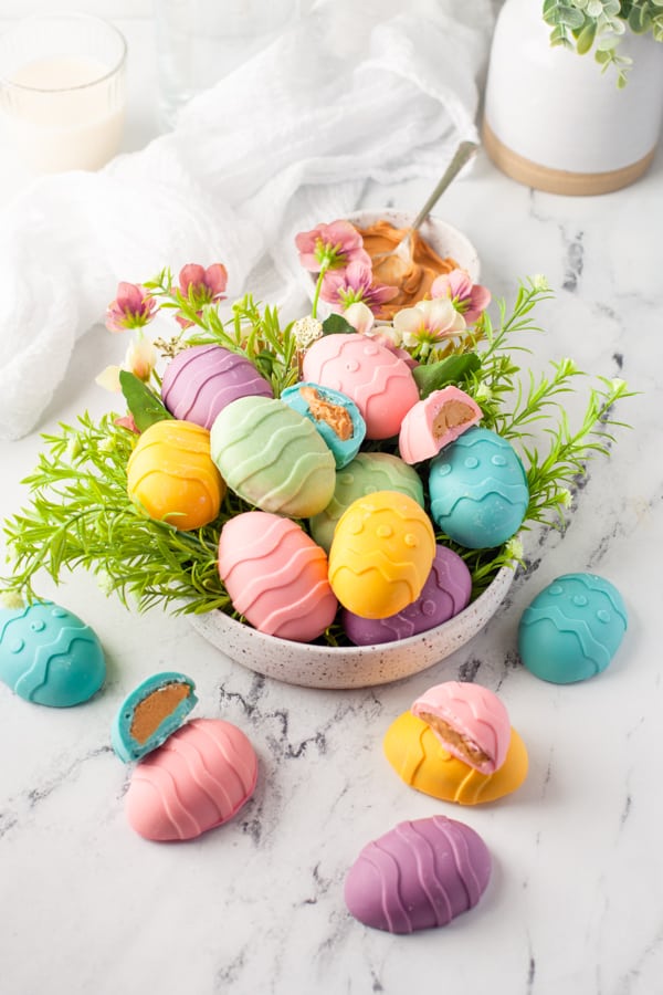 Peanut Butter Eggs served on a platter. 