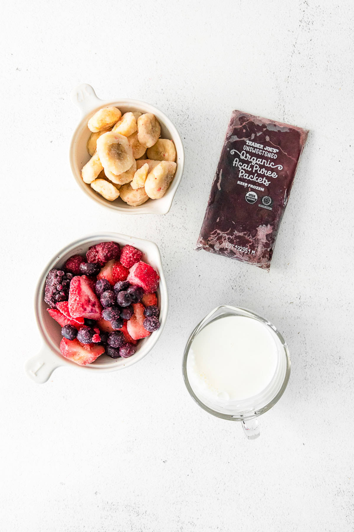 Acai Bowl ingredients on a table.