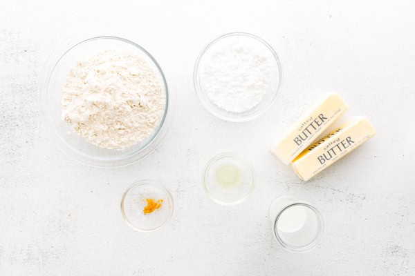 Ingredients to make Lemon Shortbread Cookies.