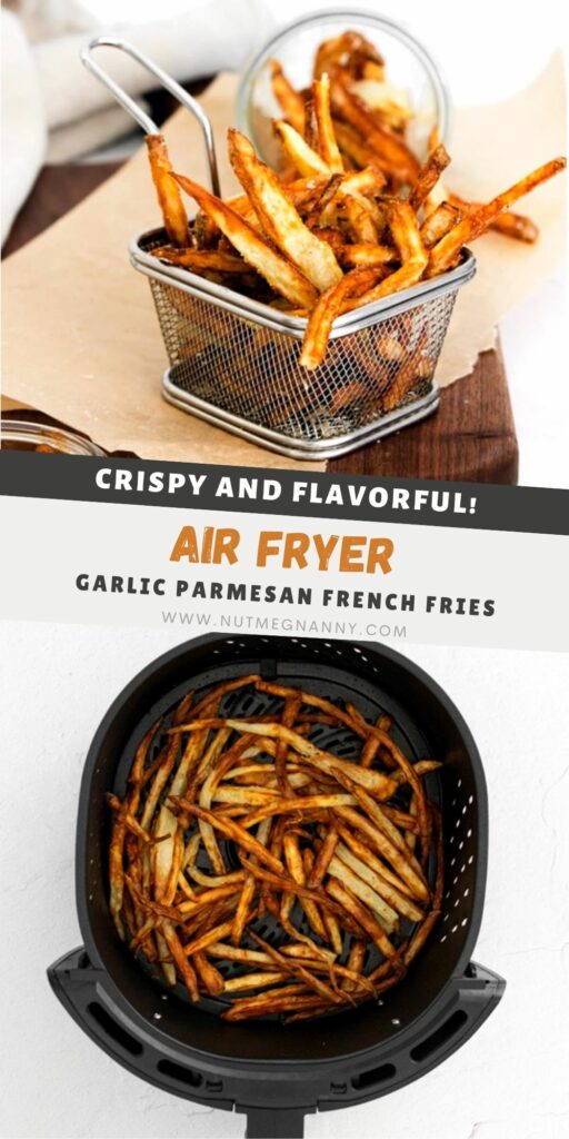 Garlic Parmesan Air Fryer French Fries pin for Pinterest.