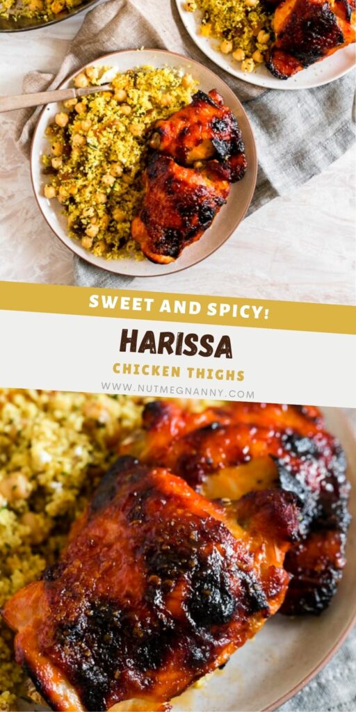 Harissa Chicken Thighs pin for Pinterest. 