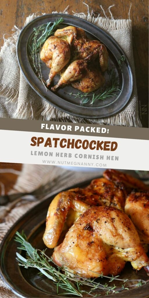 Lemon Herb Spatchcock Cornish Hen pin for pinterest.