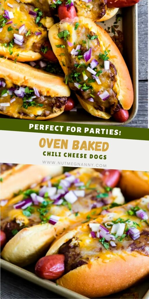 Oven Baked Chili Cheese Dogs pin for pinterest.