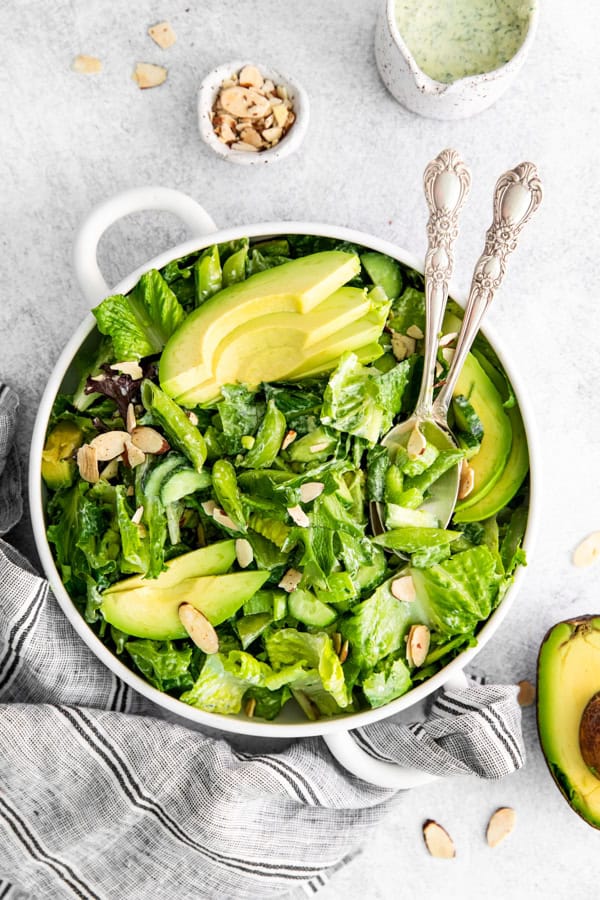 Green Goddess Salad in a large white bowl. 