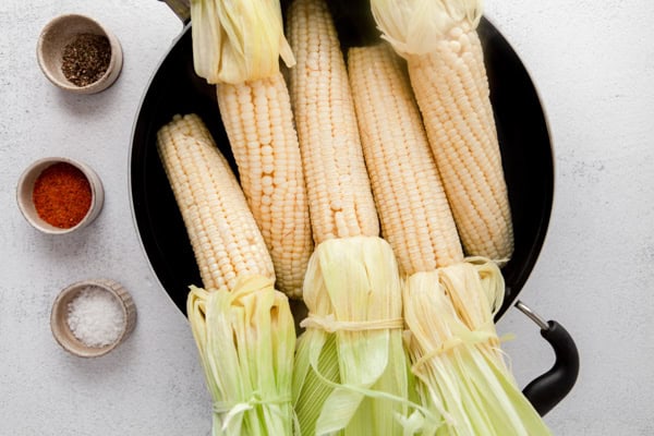 Freshly shucked corn on the cob. 