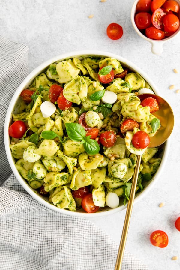 Pesto Tortellini Salad in a large bowl.
