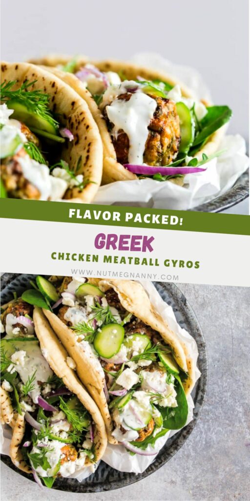 Greek Chicken Meatball Gyros pin for Pinterest.