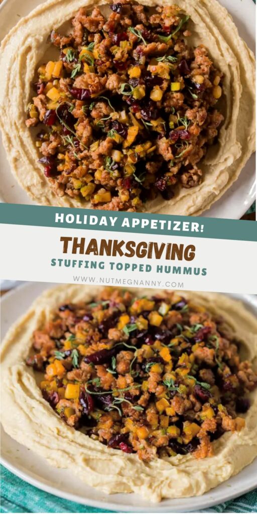 Thanksgiving Stuffing Topped Hummus pin for Pinterest. 