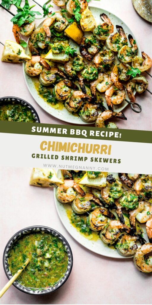 Chimichurri Grilled Shrimp Skewers pin for Pinterest. 