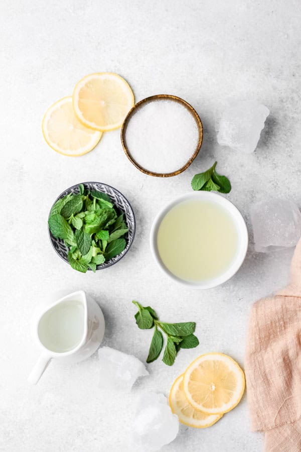 Frozen Mint Lemonade - Limonana ingredients on a table.