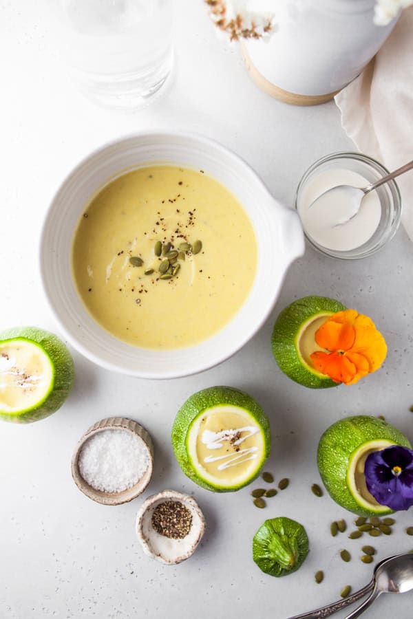 Instant Pot Zucchini Soup in a bowl. 