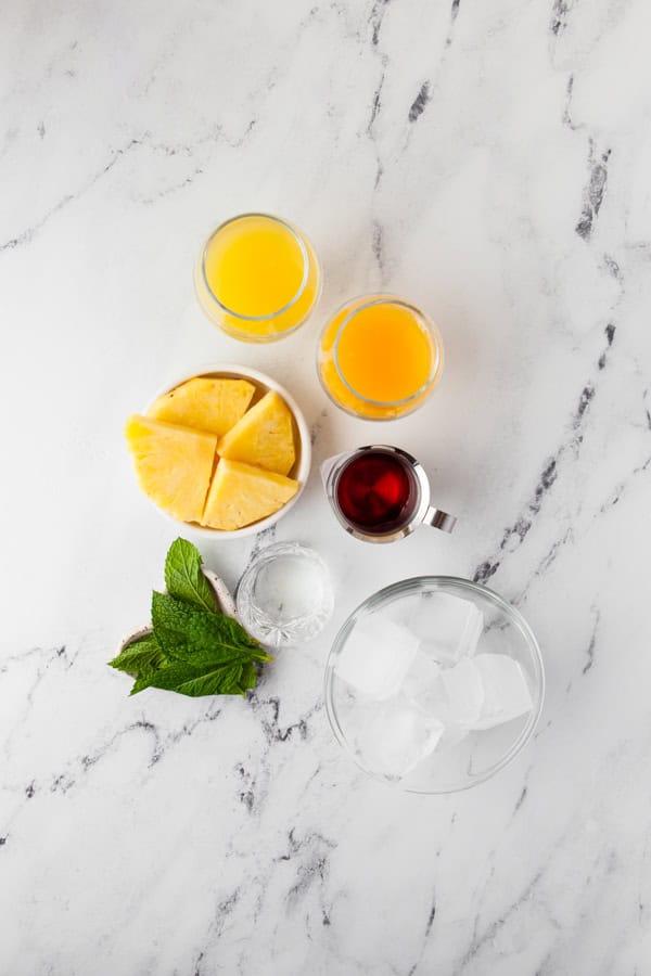 Ingredients to make Pineapple Rum Punch. 
