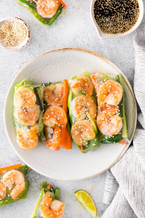 Shrimp Summer Rolls sitting on a plate. 