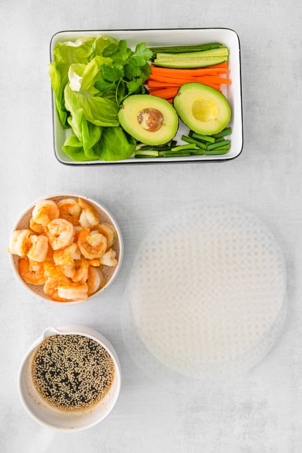 Ingredients to make Shrimp Summer Rolls. 
