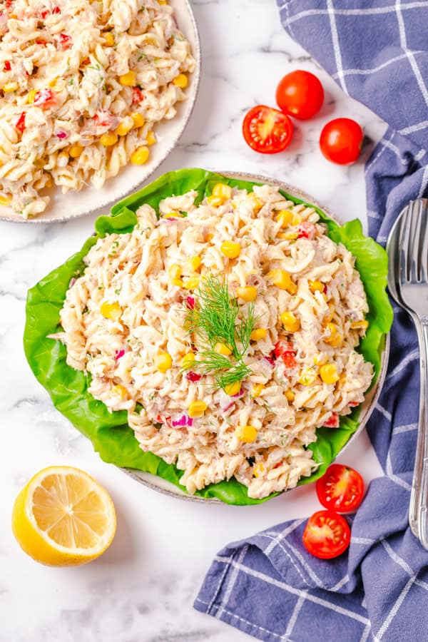 Tuna Pasta Salad served on a plate.
