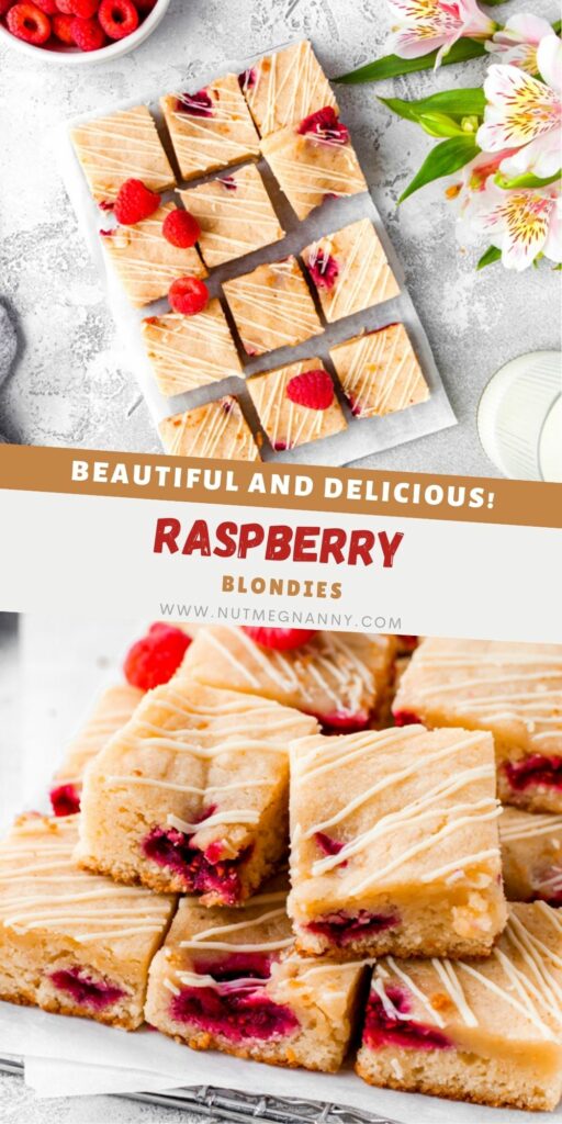 White chocolate raspberry blondies pin for Pinterest.