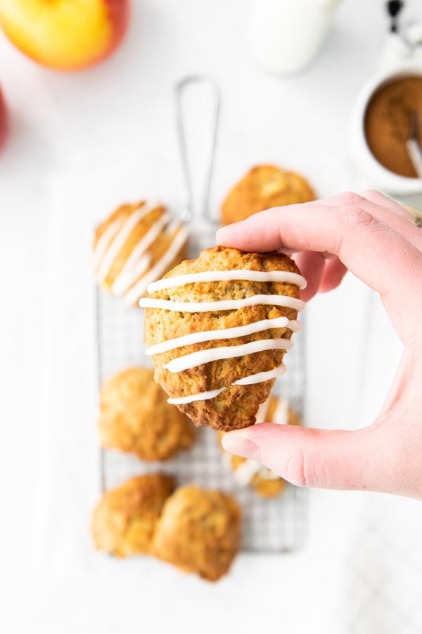 A hand holding an apple fritter.