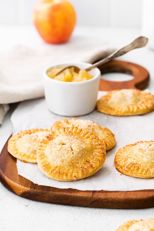 Air Fryer Apple Hand Pies topped with sanding sugar.