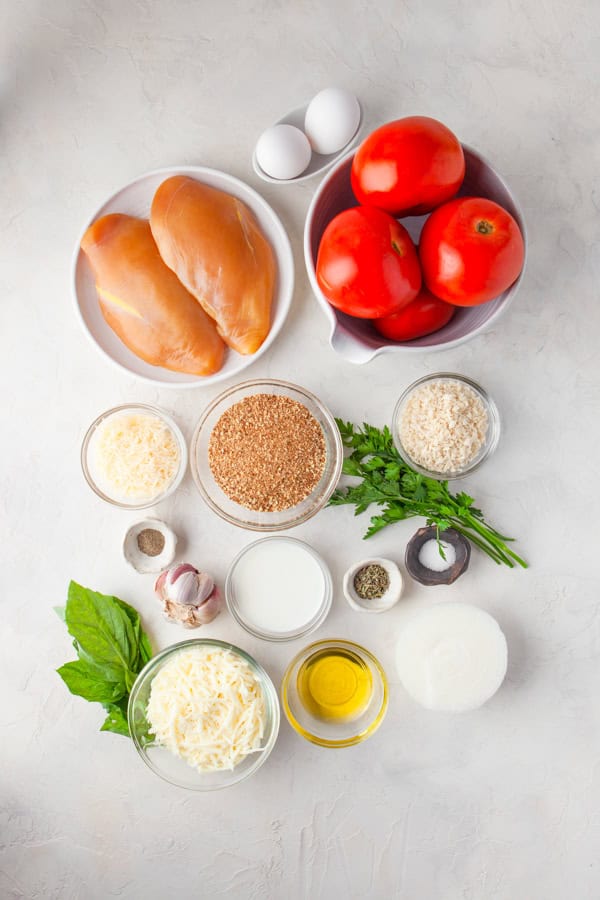 Ingredients to make Air Fryer Chicken Parmesan.