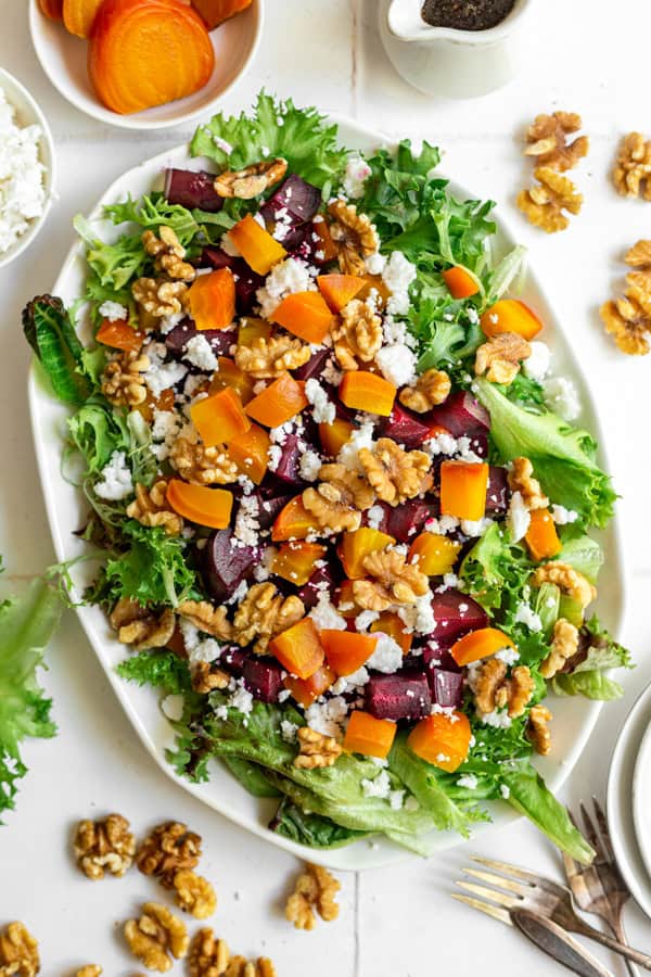 Roasted Beet Feta Salad on a large platter. 