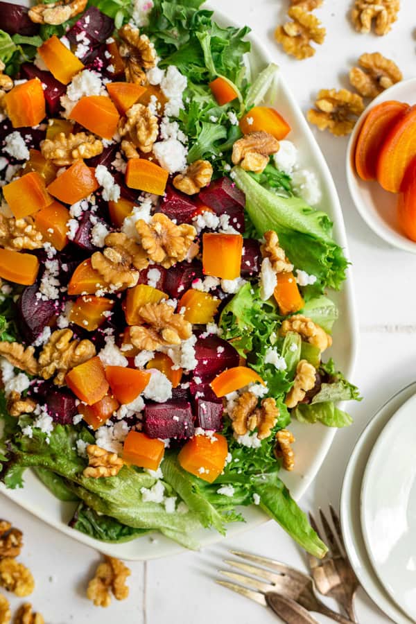 Roasted Beet Feta Salad on a large plate. 