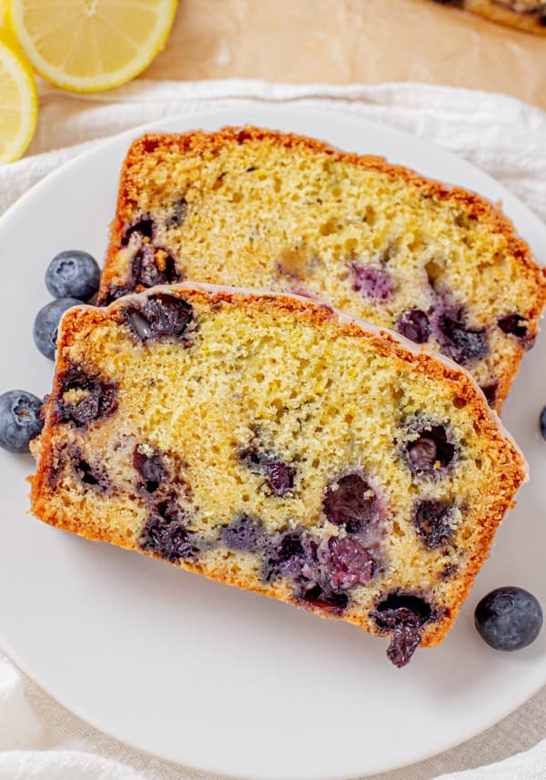 Blueberry Lemon Pound Cake on a plate. 