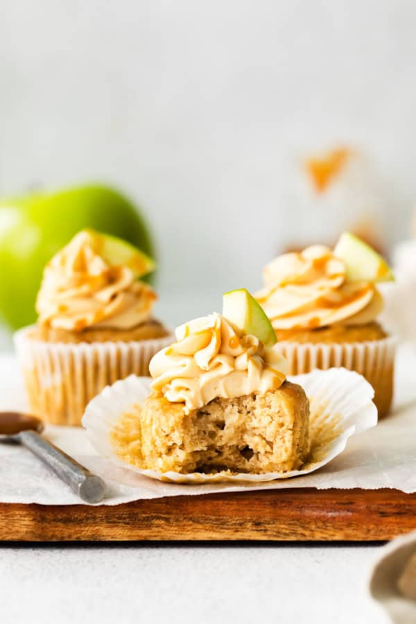 Caramel Apple Cupcakes cut in half.