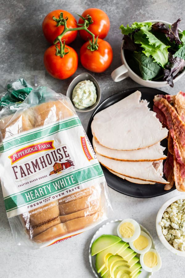 Ingredients to make a Cobb Salad Sandwich.